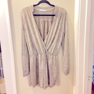 Women's Silver Plunge V-Neck Metallic Long Sleeve Romper
